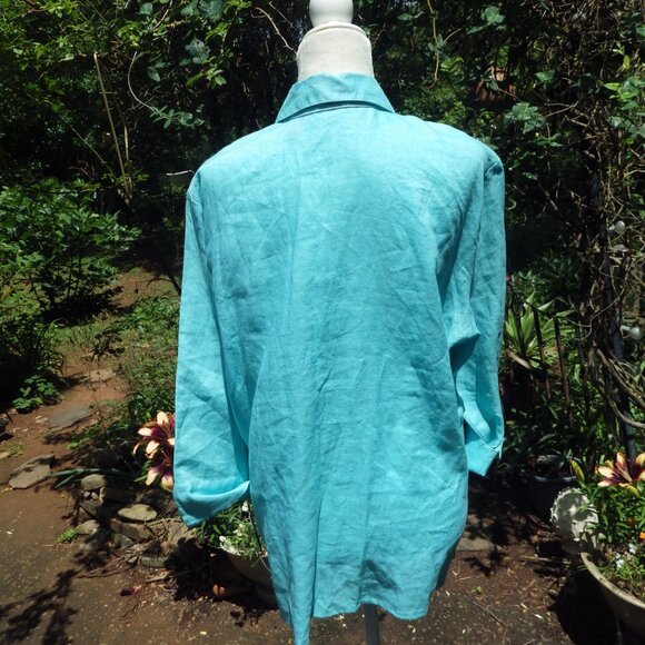 NWT Aqua Blue Linen Blouse/ Tunic/ Liz Claiborne/ MEDIUM - Picture 4 of 7
